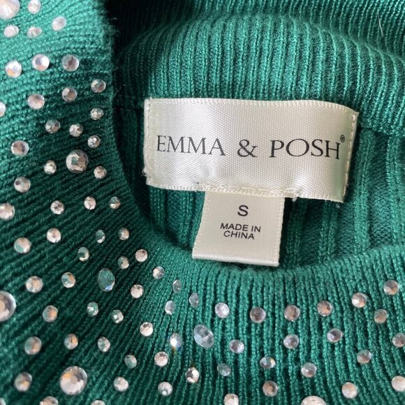 Emma & Posh Women's Knit Green w/Rhinestone Turtleneck Long Sleeve Midi Small - Picture 4 of 7